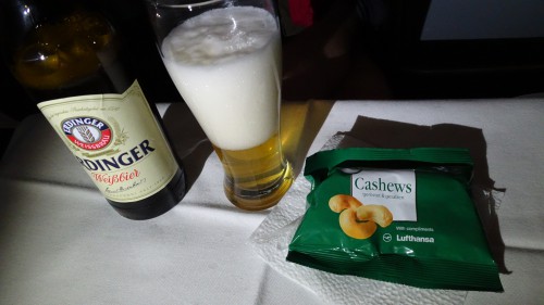 Lufthansa business class beer and nuts