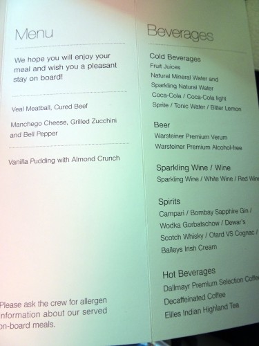 Lufthansa business menu shorthaul