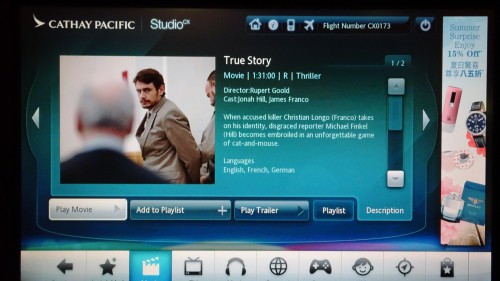 Cathay Pacific AVOD screen Business