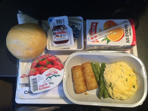 SWISS economy breakfast meal