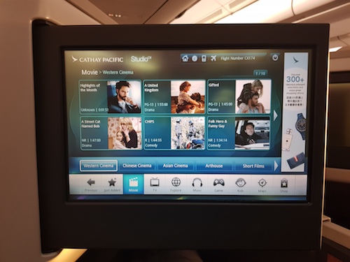 Cathay Pacific inflight entertainment includes a wide range of current movies.