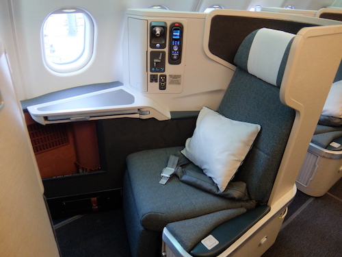 Cathay Pacific business class window seat.