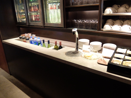 Self self bar with soft drinks, wine, and tea & coffee.