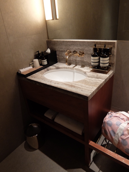 The luxurious showers are stocked with Aesop skincare products.