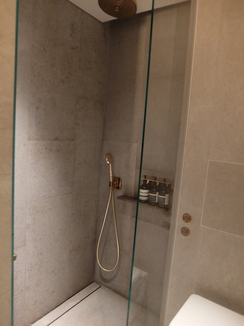Inside the clean and luxurious shower cubicle.