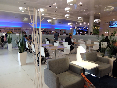 Dining area, downstairs in the Finnair lounge.