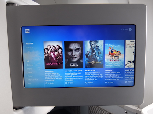 Inflight entertainment includes new release blockbusters.
