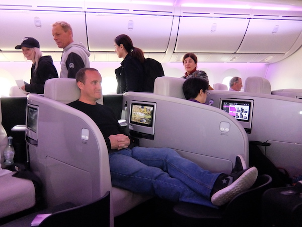 The 'unusual' configuration of the Air New Zealand Business Class cabin has passengers facing towards the middle of the plane.