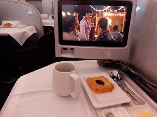 Fresh danish pastry onboard Air New Zealand Business Class.