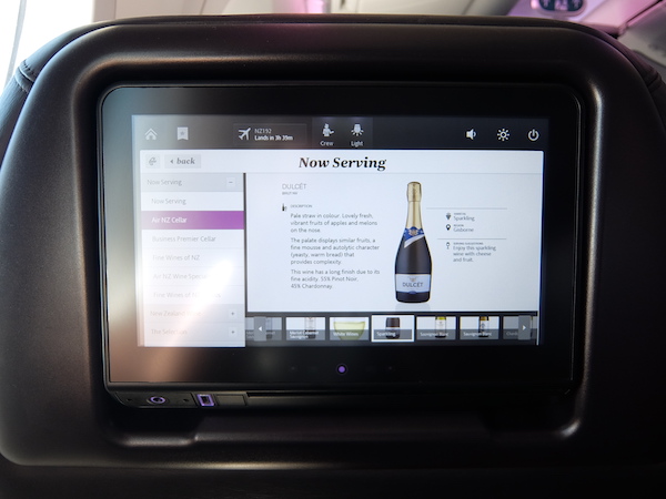 Now serving, premium economy passengers can view information about the wine list via their entertainment Screen.