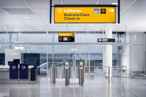 Yellow accents at checkin and around the airport.