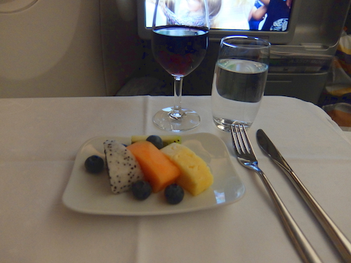 Lufthansa business class inflight dining - Fresh fruit salad