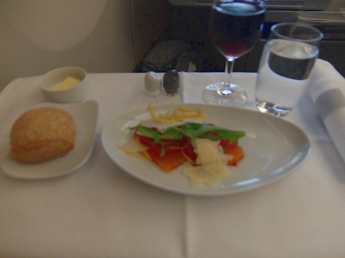 Lufthansa business class inflight dining - Grilled melon salad