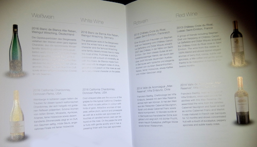 Lufthansa business class menu