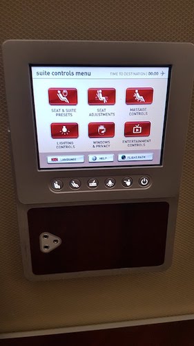 Controls for the Qantas first class seat.