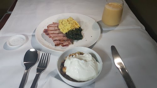 Breakfast onboard Qantas A380 first class.