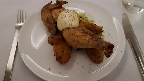 Cornish Hen from the Qantas first class dinner menu.