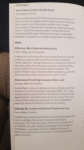 Qantas first class wine list