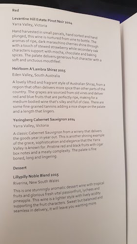 Qantas first class wine list