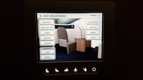 Qantas A380 first class in seat massage function.