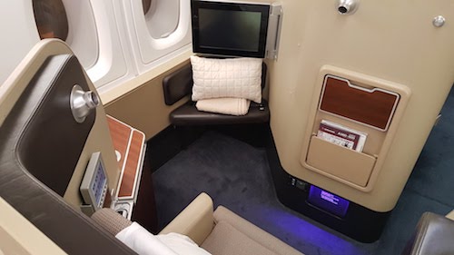 Inside the First class seat.