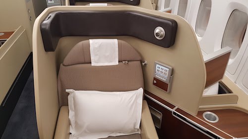 Qantas First Class seat.