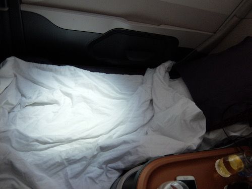 The Singapore Airlines A380 business class flat bed.