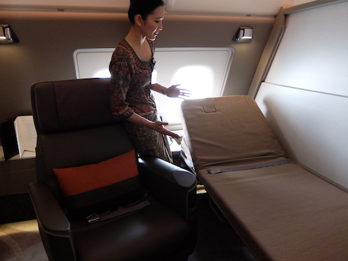 The adjustable bed in the Singapore Airlines Suites.