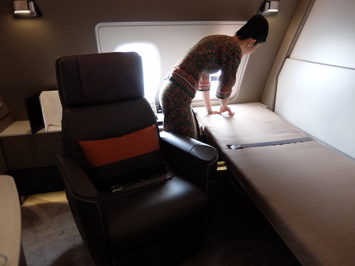 The adjustable bed in the Singapore Airlines Suites.