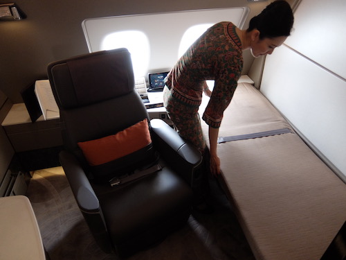 The adjustable bed in the Singapore Airlines Suites.
