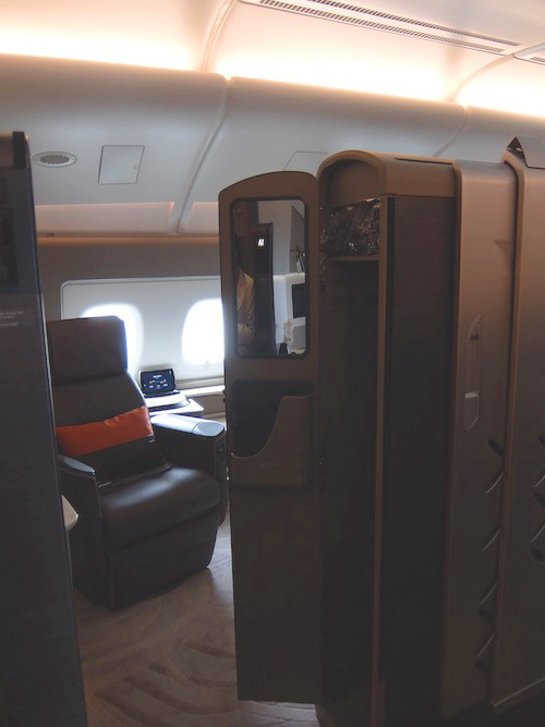 Singapore Airlines A storage closet is located inside the Suites wall.