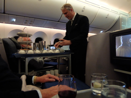 United Airline Business Class inflight meals: Ice cream Sundae trolley