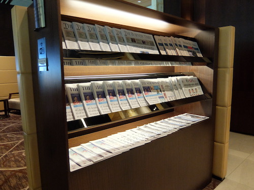 Reading material available in the Singapore Airlines First Class lounge.
