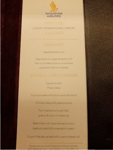 SilverKris First Class Lounge, a la Carte breakfast and brunch menu.