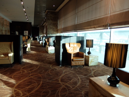 Sun Shines on to the large leather arm chairs.