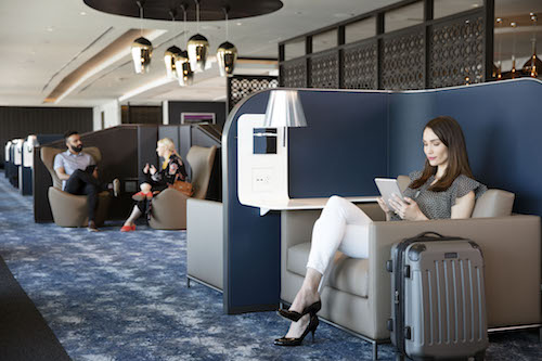 Private lounge seating in the New York Polaris Lounge