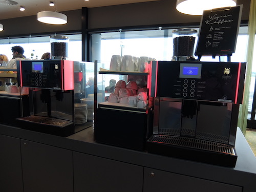 Tea & Coffee and snacks on offer in the Austrian Airlines lounge.