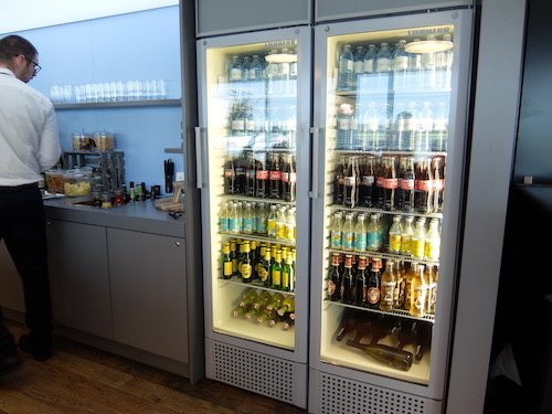 Beer and soft drinks on offer in the Austrian Airlines lounge.