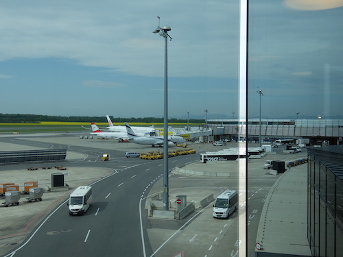 Views over the Tarmac of Vienna Airport from the Austrian Airlines Non-Schengen Area Lounge.