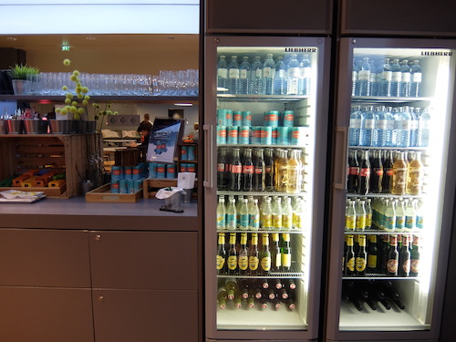 The lounge was well stocked with a variety of self serve wine, beer and spirits.