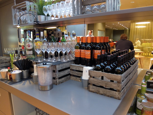 The lounge was well stocked with a variety of self serve wine, beer and spirits.