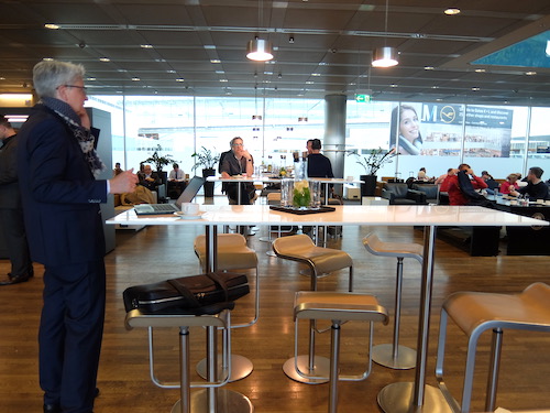 The dining buffet is at the end of the lounge with plenty of bar style seating.