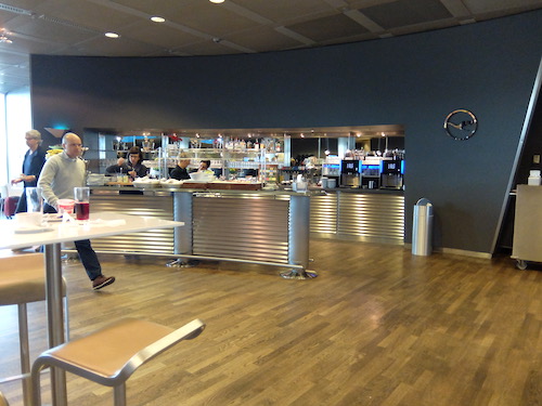 The dining buffet is at the end of the lounge with plenty of bar style seating.