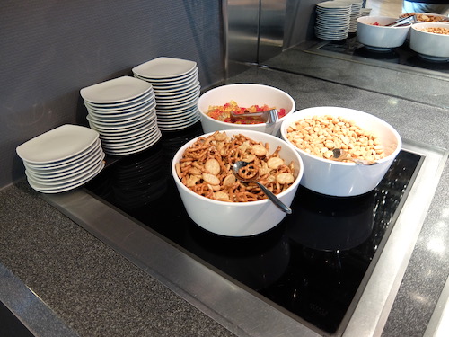 Snacks to enjoy with your drink inside the Lufthansa lounge.