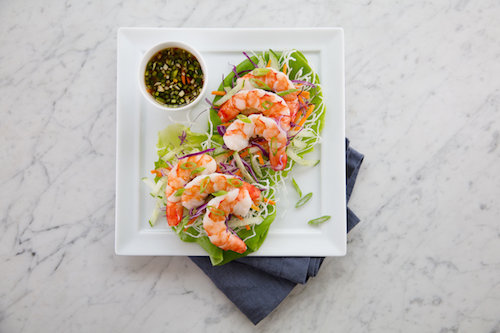 Shrimp Lettuce Cup, served in the United Airlines Polaris Lounge Houston.