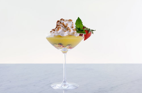 Lemon Curd Meringue, served in the United Airlines Polaris Lounge Houston.