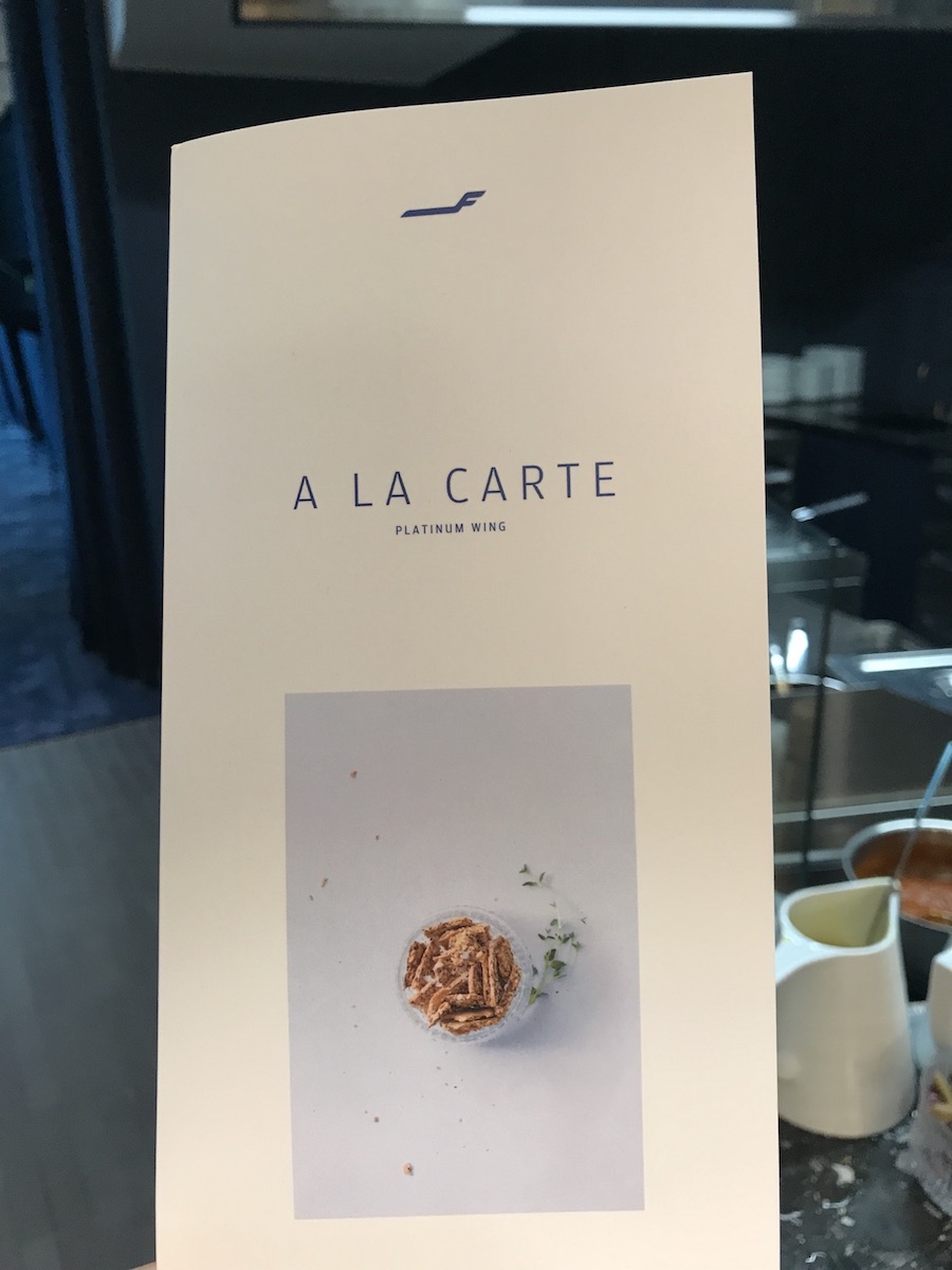 Finnair's Platinum Lounge A La Carte menu.