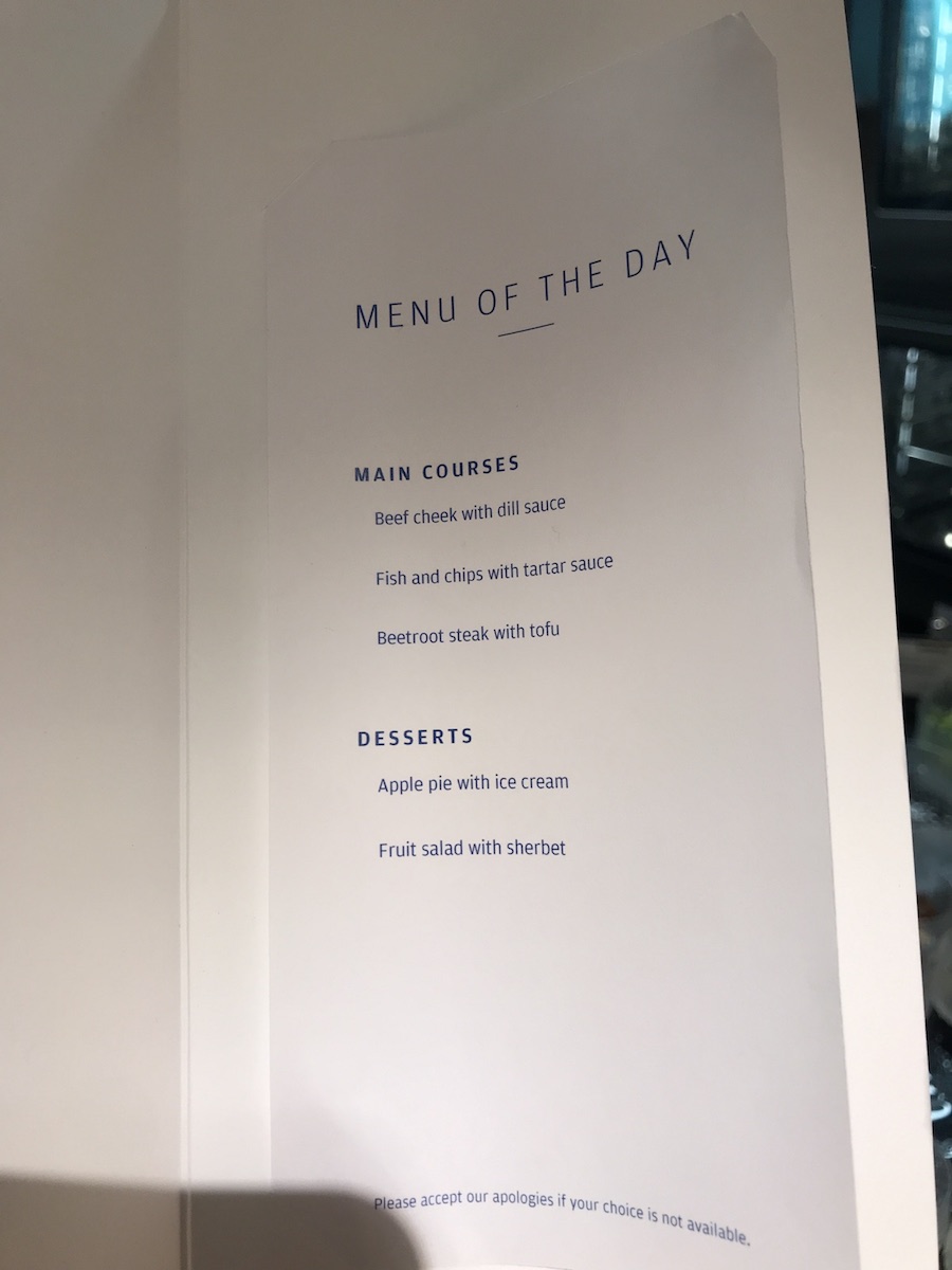 Finnair's Platinum Lounge A La Carte menu.