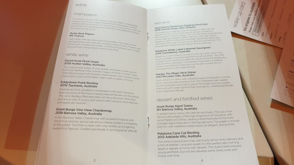 Virgin Business Class Wine List