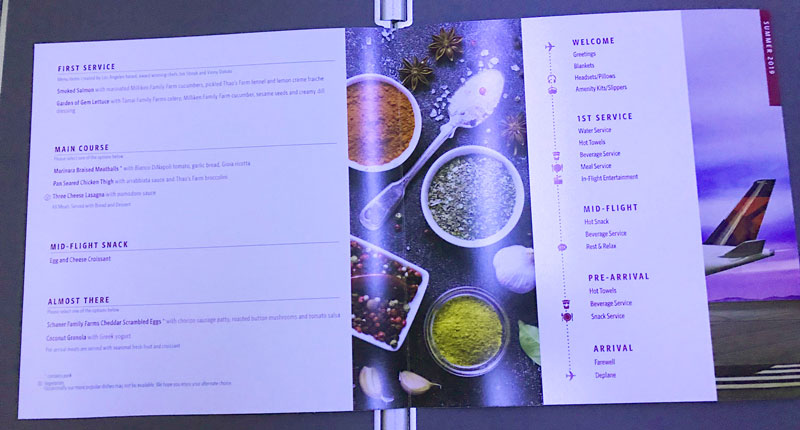 Inflight menu and times of service